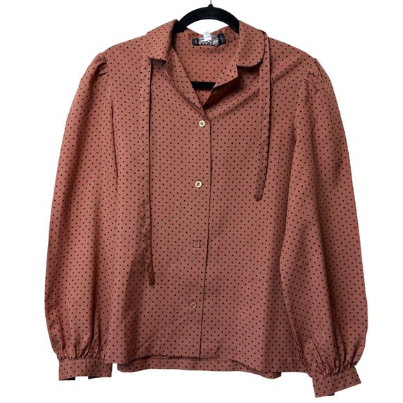 Givenchy Sport Vintage Brown & Black Polka Dot Button Down Blouse - Size 12 - Picture 1 of 8